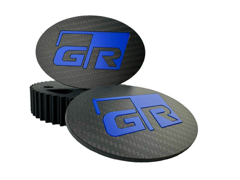 Gazoo Racing-Inspired Carbon Fiber and Acrylic Front and Rear Badges for Toyota MK5 Supra, GR Corolla, and GR86